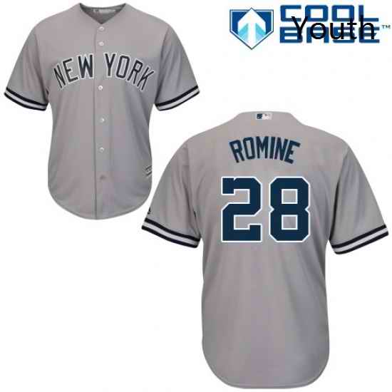 Youth Majestic New York Yankees 28 Austin Romine Replica Grey Road MLB Jersey